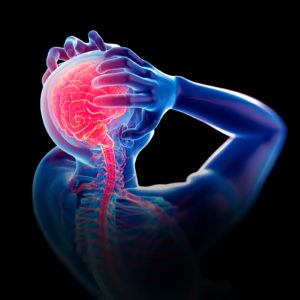 3D illustration of person holding head in pain