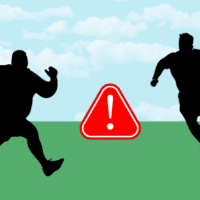 RUNIT silhouettes with collision warning sign